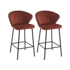 Vente-unique Lot De 2 Tabourets - Velours Et Métal - Terracotta - CRUSTI