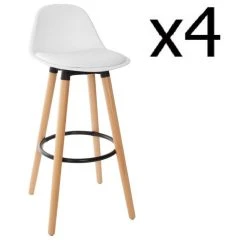 Pegane Lot De 4 Tabourets De Bar Blanc - L. 42,5 X L. 39,5 X H. 92 Cm