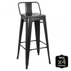 Ds Meubles Lot De 4 Tabourets De Bar Tulio Avec Dossier GunMetal 43x43x93cm