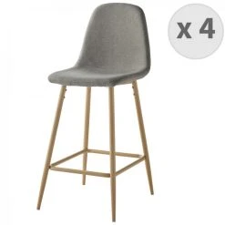 Moloo MANCHESTER - Chaise De Bar Scandinave Tissu Gris Pieds Métal Bois (x4...