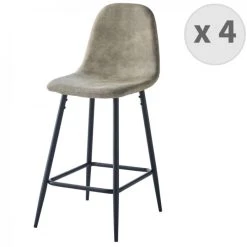 Moloo MANCHESTER - Chaise De Bar Vintage Microfibre Marron Clair Pieds Mét...