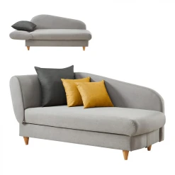 BUT Méridienne Convertible + Coffre LOLA Tissu Gris Clair