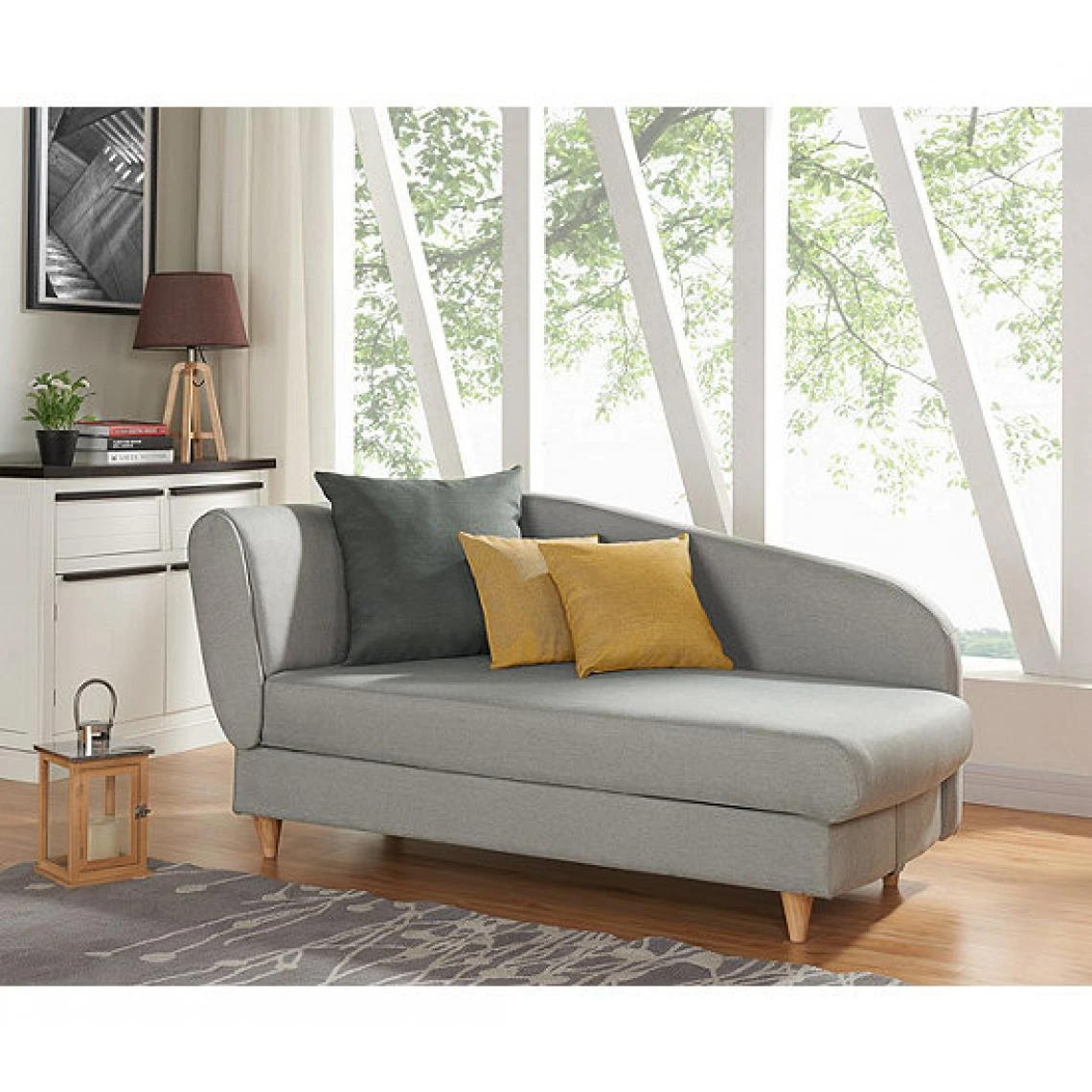 BUT Méridienne Convertible + Coffre LOLA Tissu Gris Clair 2 BUT Méridienne Convertible + Coffre LOLA Tissu Gris Clair – Image 2