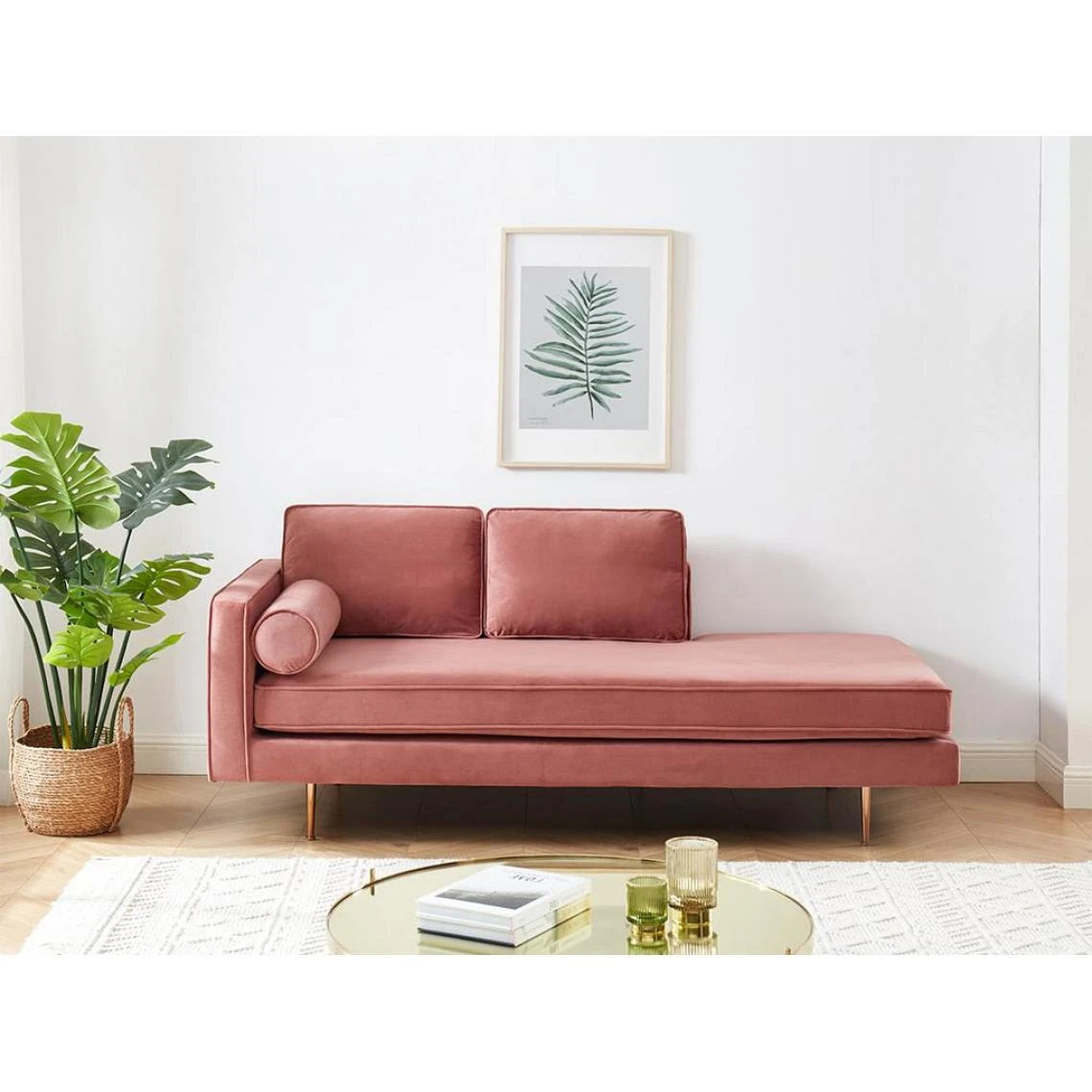 Vente-unique Méridienne Gauche En Velours KAHEL - Vieux Rose 1 Vente-unique Méridienne Gauche En Velours KAHEL - Vieux Rose