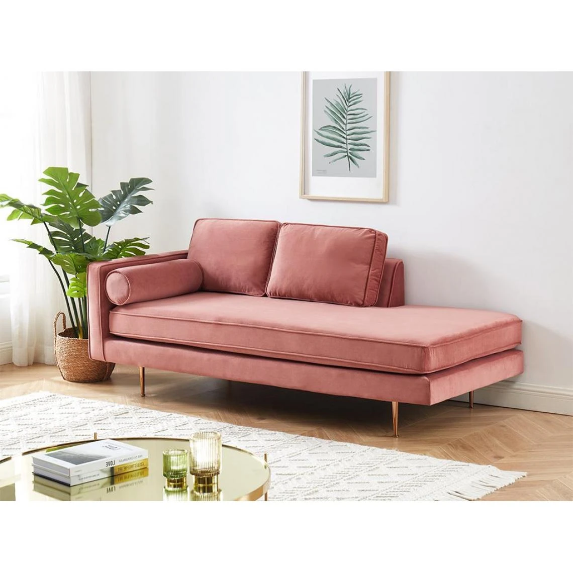 Vente-unique Méridienne Gauche En Velours KAHEL - Vieux Rose 3 Vente-unique Méridienne Gauche En Velours KAHEL - Vieux Rose – Image 3