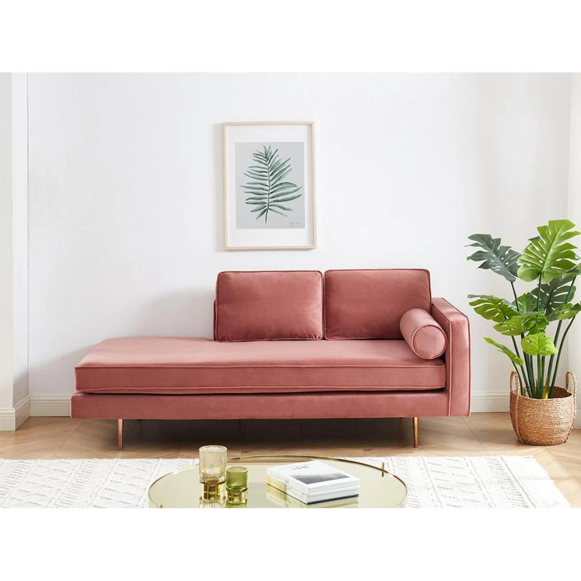 Vente-unique Méridienne Droite En Velours KAHEL - Vieux Rose 1 Vente-unique Méridienne Droite En Velours KAHEL - Vieux Rose