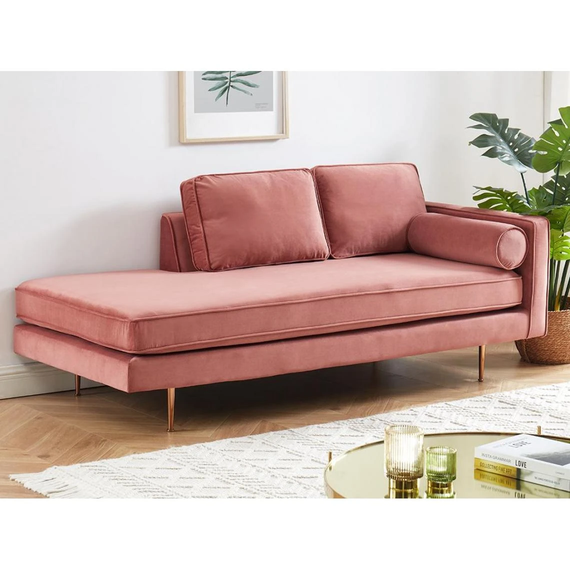 Vente-unique Méridienne Droite En Velours KAHEL - Vieux Rose 2 Vente-unique Méridienne Droite En Velours KAHEL - Vieux Rose – Image 2