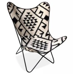 Alterego Fauteuil Papillon 'FOX' En Coton Blanc Et Motifs Noirs