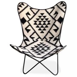 Alterego Fauteuil Papillon 'FOX' En Coton Blanc Et Motifs Noirs -Magasin Joss & Main name 7927311 20046953 1200x1200