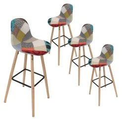Altobuy Patchwork - Lot De 4 Tabourets De Bar Scandinaves