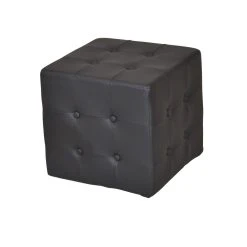 Decoshop26 Pouf Capitonné En Simili-cuir Noir 40x40x40 Cm BAN05035