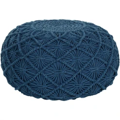 Beliani Pouf En Coton 50 X 30 Cm Bleu Marine BERKANE