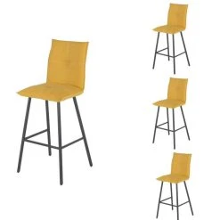 Tousmesmeubles Quatuor De Chaises De Bar Métal/Tissu Jaune - FRESNO