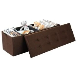HELLOSHOP26 Repose-pieds En Lin Avec Espace De Rangement Pliable Marron 19_0000509
