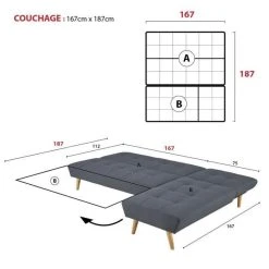 CSTORE SANDRO Canapé D'angle Clic-Clac Réversible Scandinave 3 Places - Tis... -Magasin Joss & Main sandro canape dangle clic clac reversible scandinave 3 places tissu gris fonce capitonne avec coussins l 224 x p 86 x h 136 cm 11511194 30142866 1140x1140