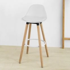 SoBuy FST70-W Tabouret De Bar Avec Repose-Pieds Et Dossier En Hêtre B...