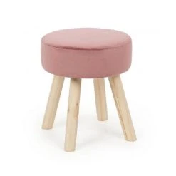 Webmarketpoint Tabouret Adeline En Bois Effet Velours Rose 38h Cm