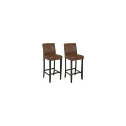 Vente-unique Lot De 2 Tabourets De Bar SANTOS - Microfibre Aspect Cuir Vieilli - Pi...