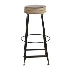 3S. X Home Tabouret De Bar Assise En Cuir Marron Piétement En Fer ZINI