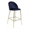 HOUSE NORDIC Tabouret De Bar Au Dos Matelassé En Velours Bleu Avec Piétement En A...
