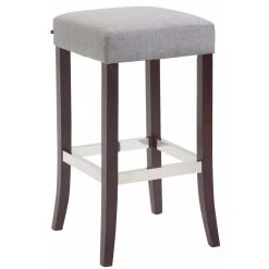 Decoshop26 Tabouret De Bar Avec Repose-pieds Design Rétro Bois Et Tissu Gris 10_...