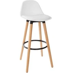 3S. X Home Tabouret De Bar Blanc Piétement En Bois MAXON