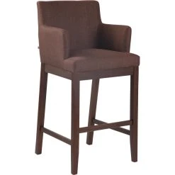 Decoshop26 Tabouret De Bar Chaise De Comptoir En Tissu Marron Pieds En Bois Fonc?...