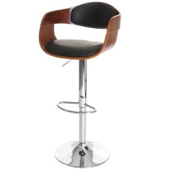 Decoshop26 Tabouret De Bar Chaise Haute En Bois Design Rétro Similicuir Noyer Et...