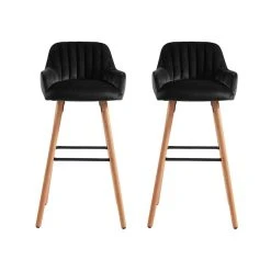 Vente-unique Lot De 2 Tabourets De Bar En Velours Et Pieds Bois De Hêtre - Noir - ... -Magasin Joss & Main tabouret de bar eleana 12238532 32539440 1140x1140