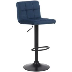 Decoshop26 Tabouret De Bar En Velours Bleu Avec Pieds En Métal Noir Assise Rembo...