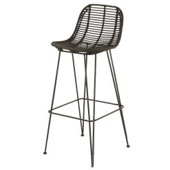 3S. X Home Tabouret De Bar Ethnique En Kubu Et Métal Noir YUNDI