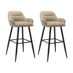 Vente-unique Lot De 2 Tabourets De Bar - Tissu Et Métal - Beige - HEKA