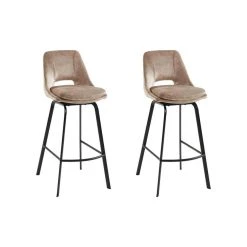 Vente-unique Lot De 2 Tabourets De Bar - Velours Et Métal - Beige - KELINE
