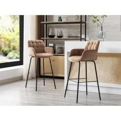 Vente-unique Lot De 2 Tabourets De Bar En Velours Et Métal - Beige - PEGA