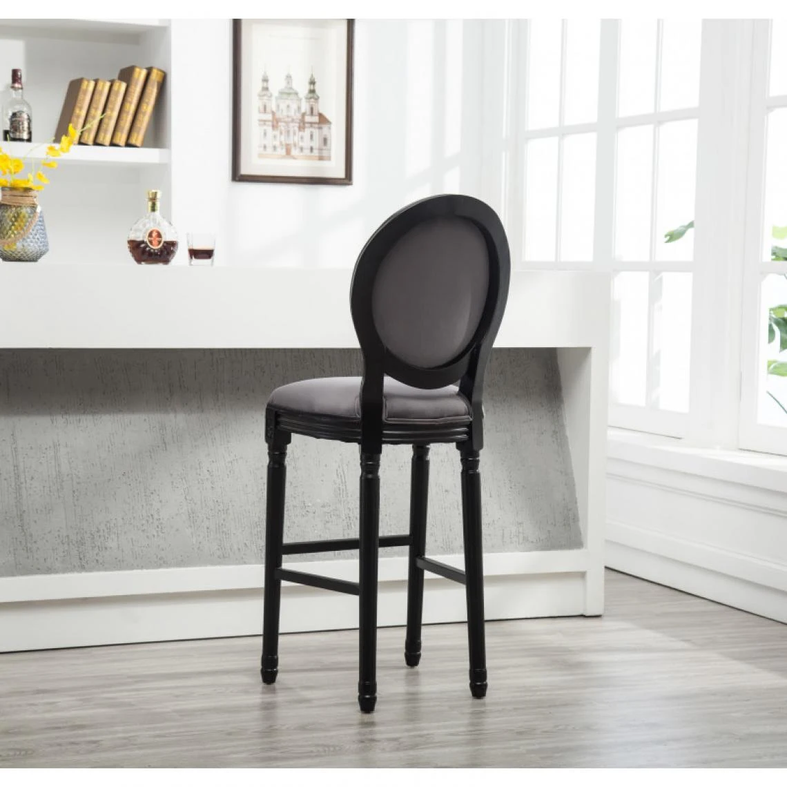 Ac-Deco Tabouret De Bar Royal - Medaillon - L 48 X L 38 X H 119 Cm - Gris Et N... 2 Ac-Deco Tabouret De Bar Royal - Medaillon - L 48 X L 38 X H 119 Cm - Gris Et N... – Image 2