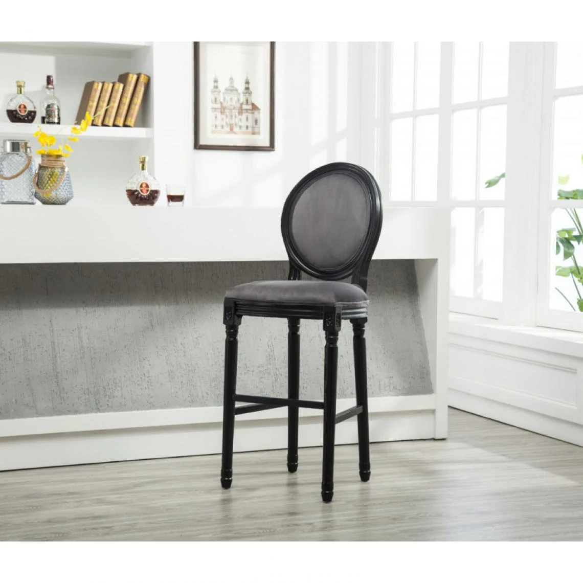 Ac-Deco Tabouret De Bar Royal - Medaillon - L 48 X L 38 X H 119 Cm - Gris Et N... 3 Ac-Deco Tabouret De Bar Royal - Medaillon - L 48 X L 38 X H 119 Cm - Gris Et N... – Image 3