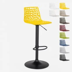 Tabouret Design Cuisine Bar Base Noire Mate Réglable Grand Soleil Spi...