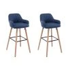 Vente-unique Lot De 2 Tabourets De Bar En Tissu Et Pieds Bois De Hêtre - Bleu - EL...