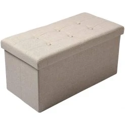 HELLOSHOP26 Tabouret En Lin Avec Espace De Rangement Beige 19_0000039