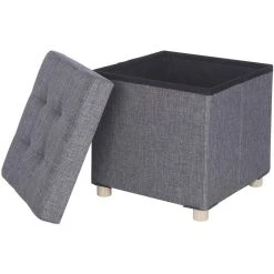 HELLOSHOP26 Tabouret En Lin Avec Pieds En Bois Gris Foncé 19_0000519