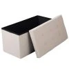 HELLOSHOP26 Tabouret En Lin Coffre De Rangement Couvercle Amovible Blanc Crème 19...