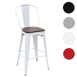 Mendler Tabouret HWC-A73, Avec Siège En Bois Et Dossier, Métal, Style Indust...