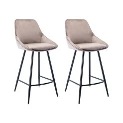 Vente-unique Lot De 2 Tabourets De Bar - Velours - Taupe - MASURIE