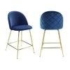 Vente-unique Lot De 2 Tabourets De Bar MELBOURNE - Velours Et Métal Doré - Bleu