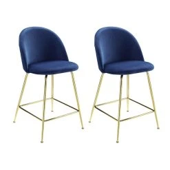 Vente-unique Lot De 2 Tabourets De Bar MELBOURNE - Velours Et Métal Doré - Bleu -Magasin Joss & Main tabouret melbourne 11702082 30836852 1140x1140