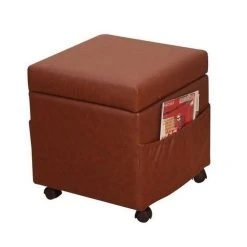Decoshop26 Tabouret / Pouf Avec Espace De Rangement Sur Roulettes Marron BAN05028