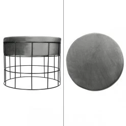 ECD GERMANY Tabouret Pouf Ottomane Repose-pieds Rond En Velour Gris Clair Et Méta... -Magasin Joss & Main tabouret pouf ottomane repose pieds rond en velour gris clair et metal siege 8755693 22595385 1140x1140