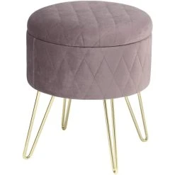 HELLOSHOP26 Tabouret Rembourré Avec Espace De Rangement En Velours Rond Rose 19_0...
