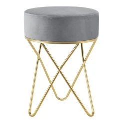 Tabouret Rembourré Beveren 45 X 35 Cm Gris Laiton [en.casa]