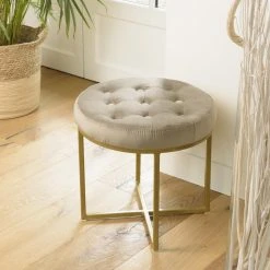 MACABANE Tabouret Rond 41x41cm Velours Taupe Avec Boutons Pieds Croisés Métal... 10 MACABANE Tabouret Rond 41x41cm Velours Taupe Avec Boutons Pieds Croisés Métal... -Magasin Joss & Main tabouret rond 41x41cm velours taupe avec boutons pieds croises metal dore 3358786 6189288 88 1140x1140